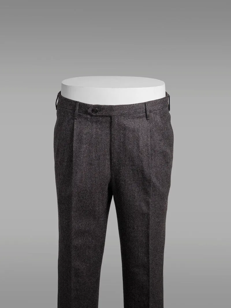 Grey melange herringbone wool cashmere trousers