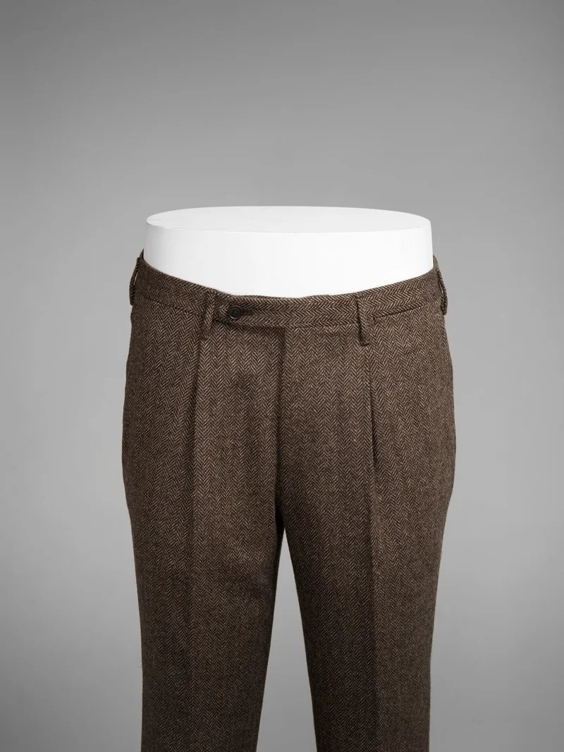 Brown herringbone wool cashmere trousers