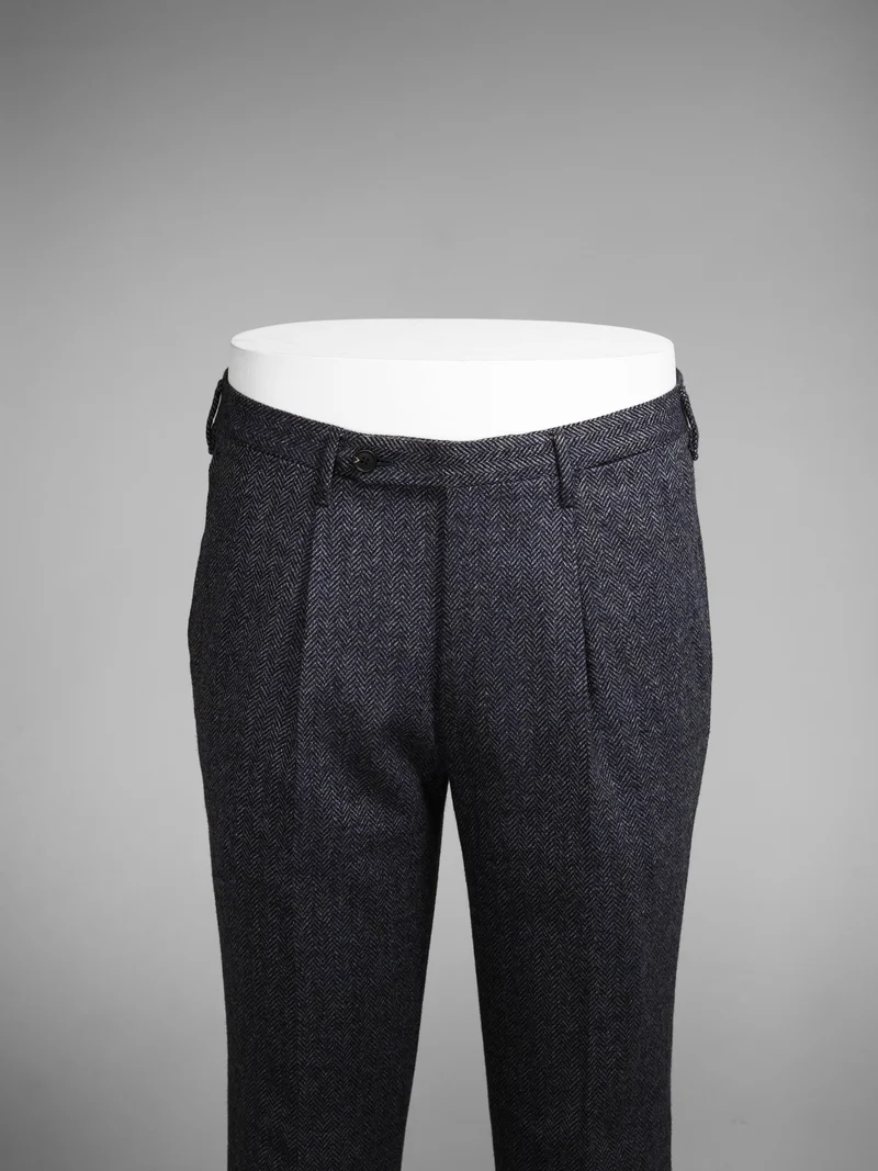 Blue herringbone wool cashmere trousers
