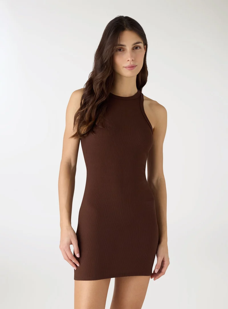 Vestito canotta a coste con scollo rotondo