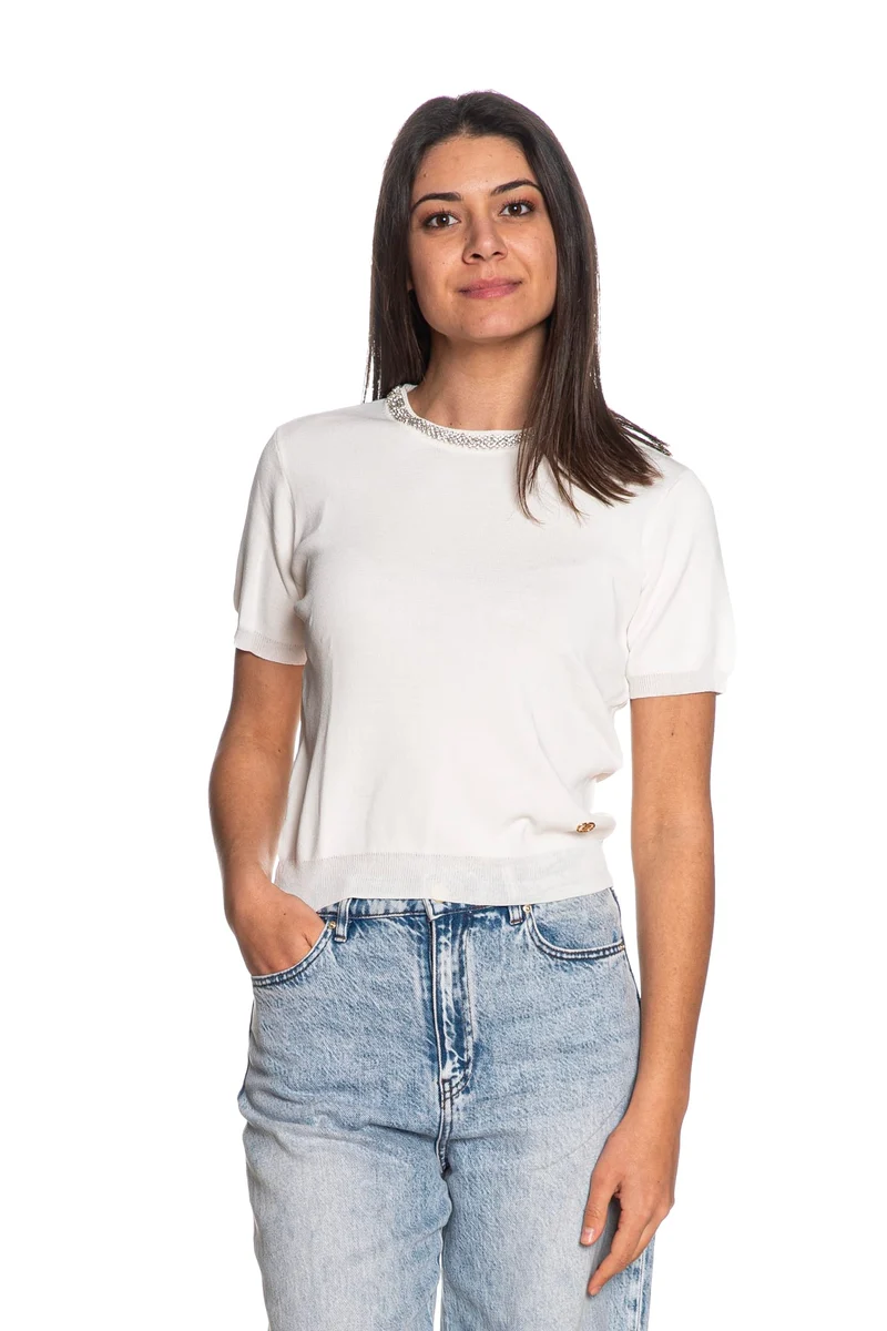 Maglia Yes Zee Jewel Neck Da Donna Bianca