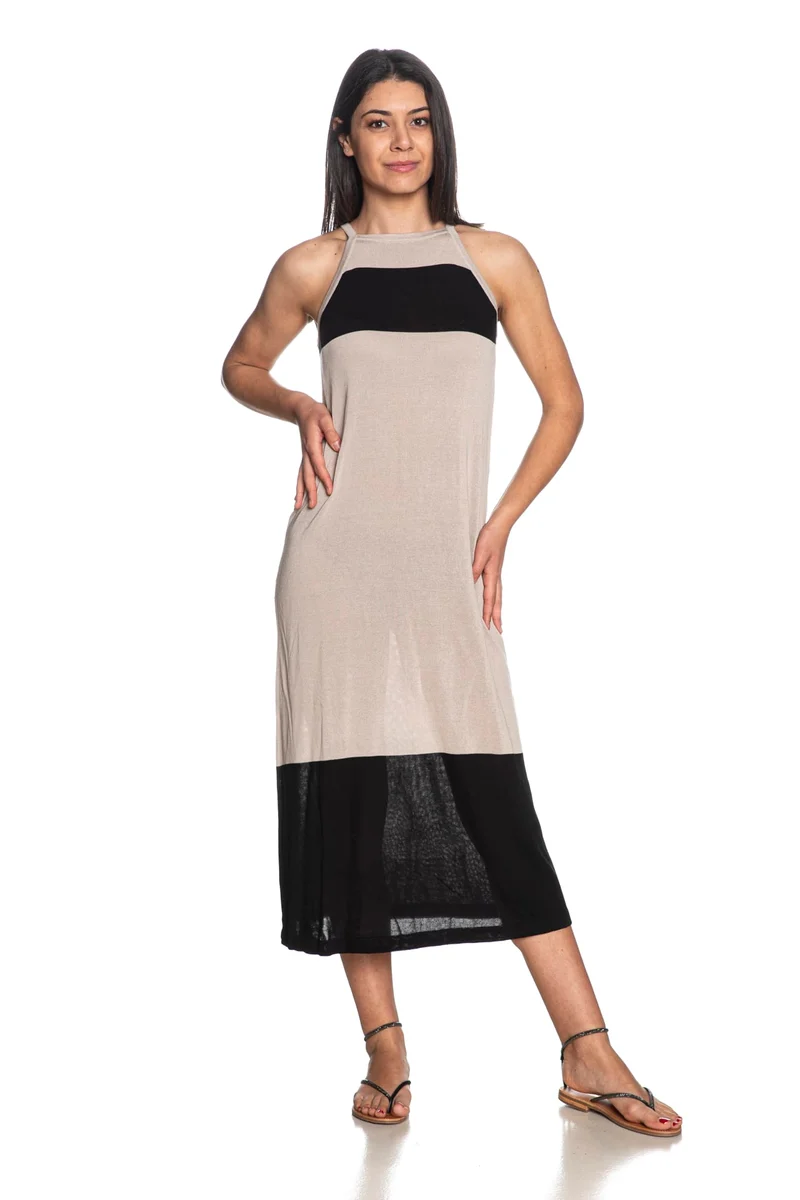 Abito Lungo In Maglia Tiffosi Company Da Donna Beige Nero