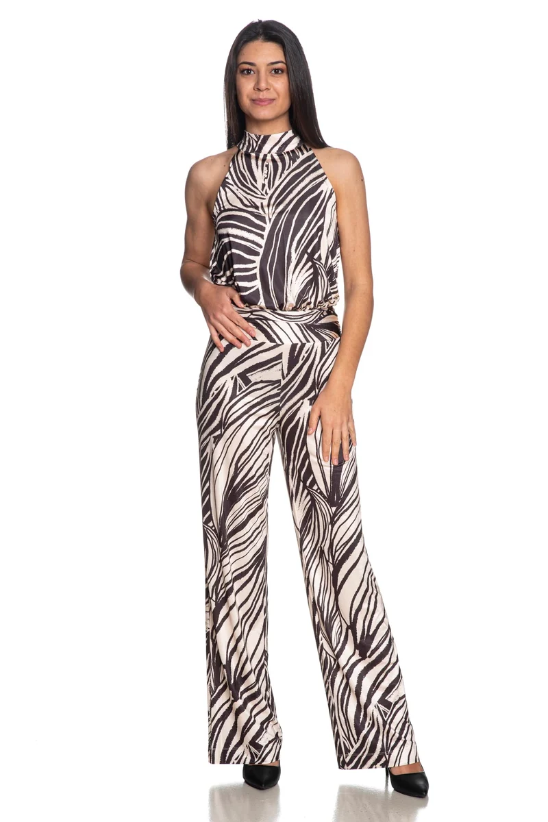 Tuta Intera Guess Charline Overall Da Donna Animalier Panna Marrone Testa Di Moro