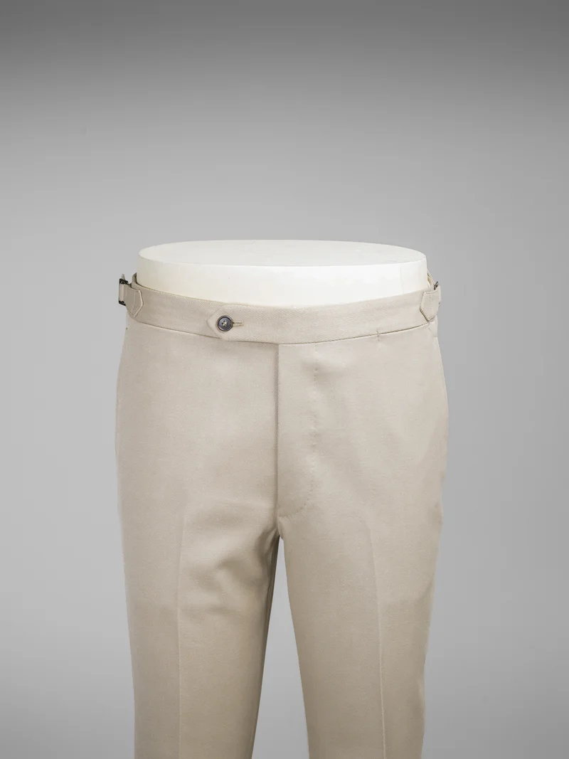 Light beige pair of regular fit cavalry twill wool trousers