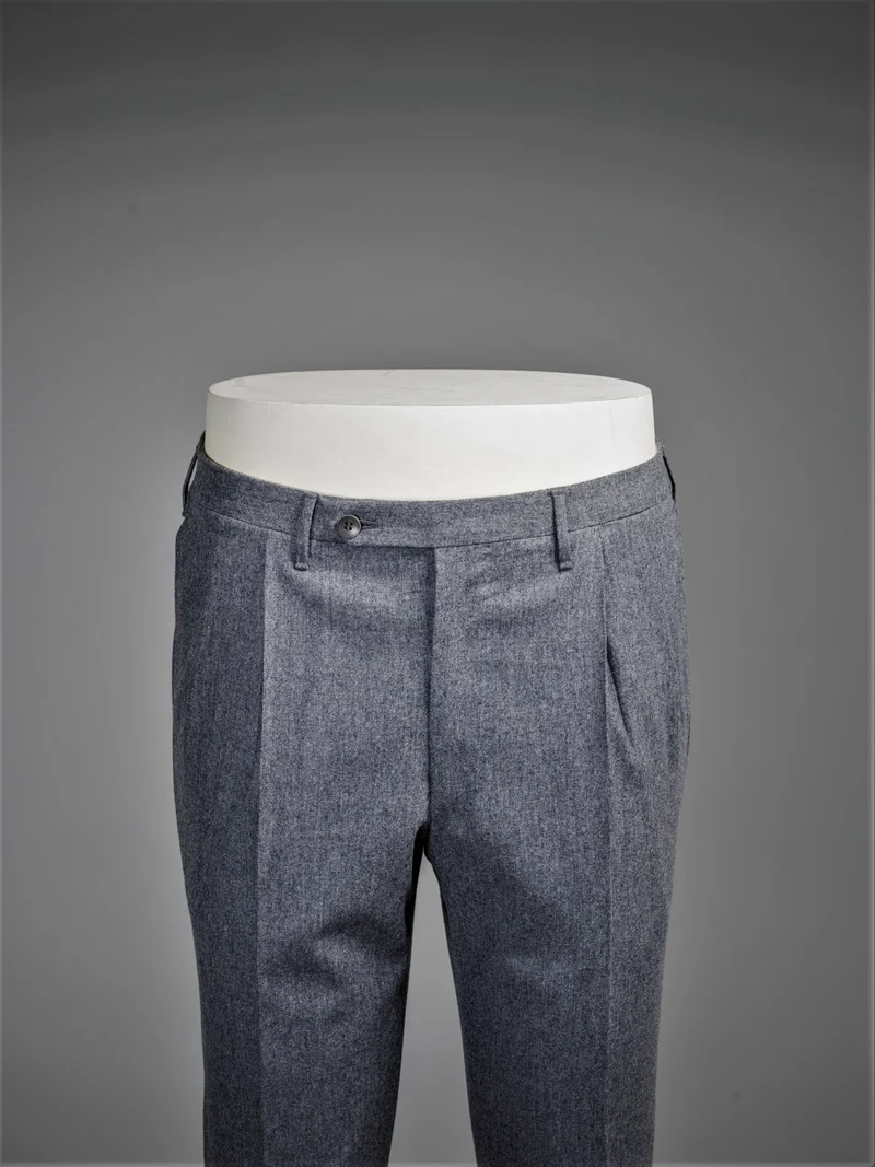 Medium grey pair of regular fit flannel wool trousers