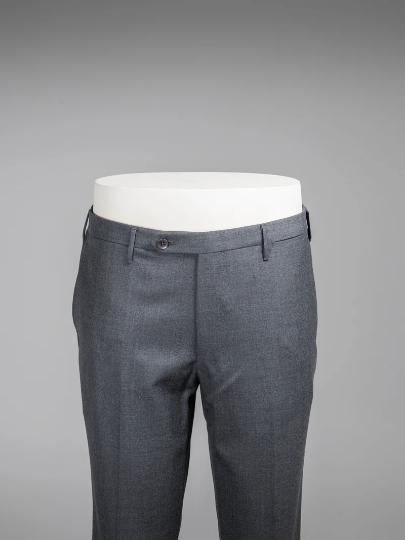 Grey pair of regular fit worsted wool trousers