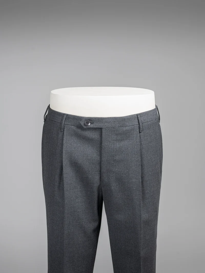 Dark grey pair of regular fit four ply wool trousers