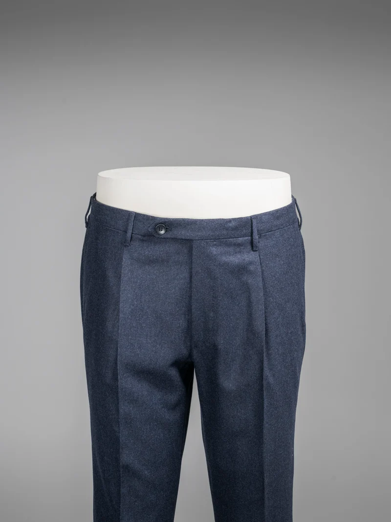 Dark blue pair of regular fit wool flannel trousers