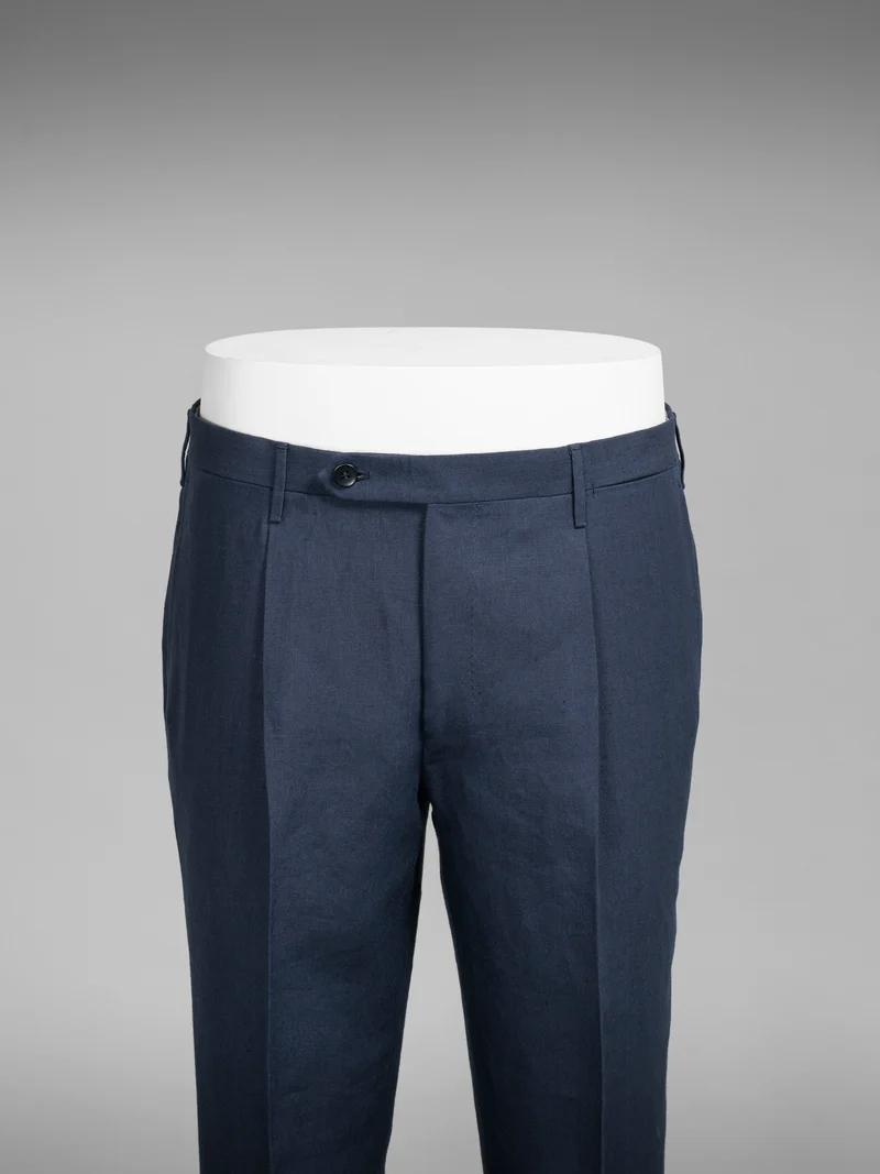 Dark blue pair of regular fit linen trousers