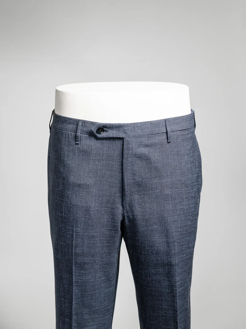Dark blue wool silk linen trousers, luxury fabric
