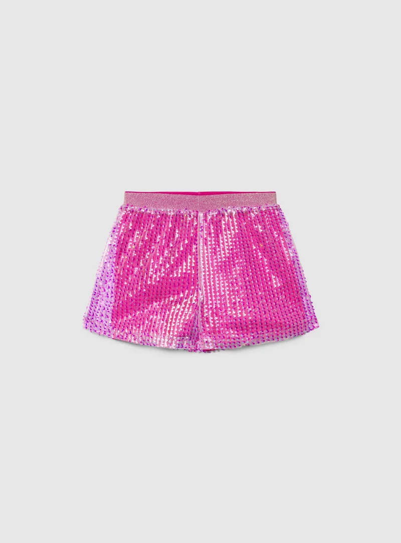 Shorts con paillettes e vita elasticizzata
