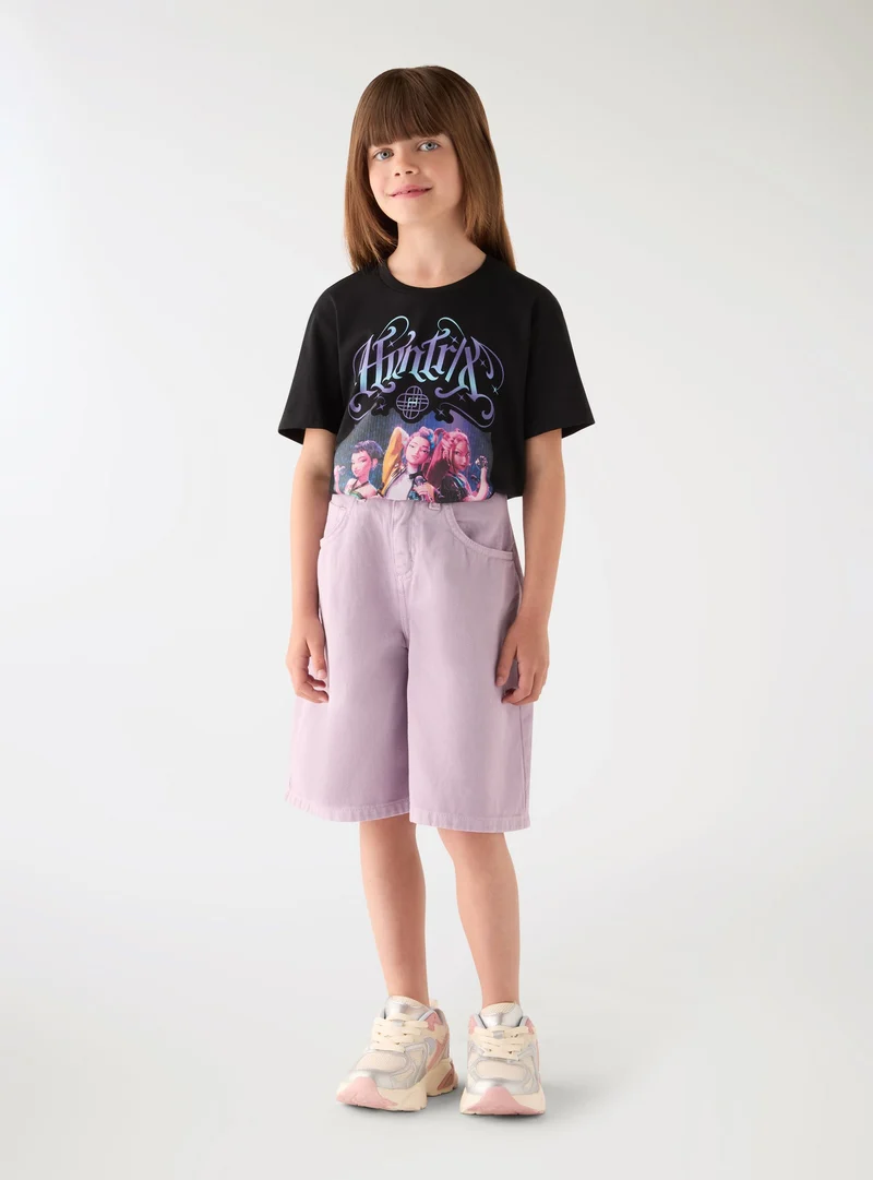 Jorts in denim a tinta unita bambina