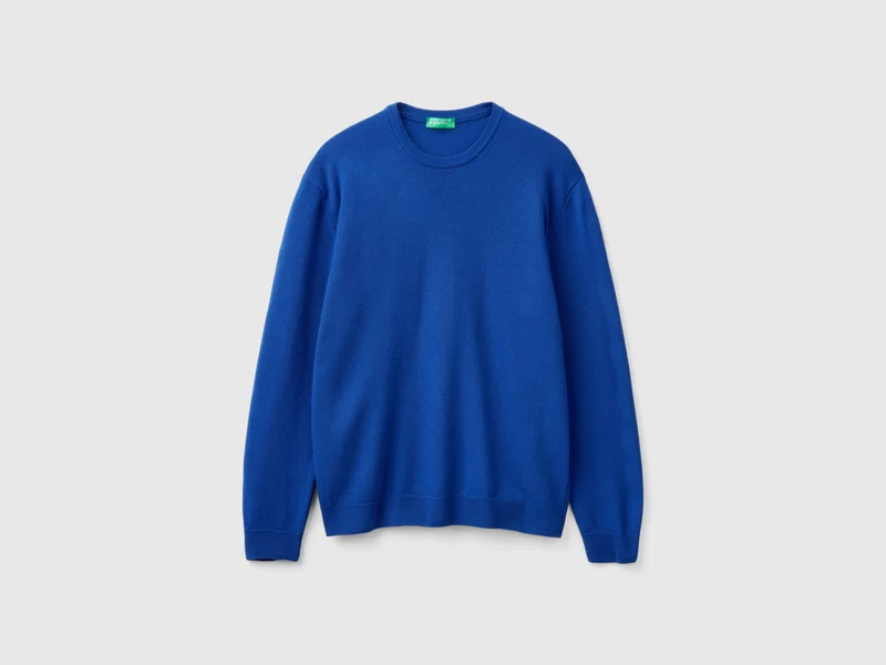 Maglia girocollo bluette in pura lana Merino