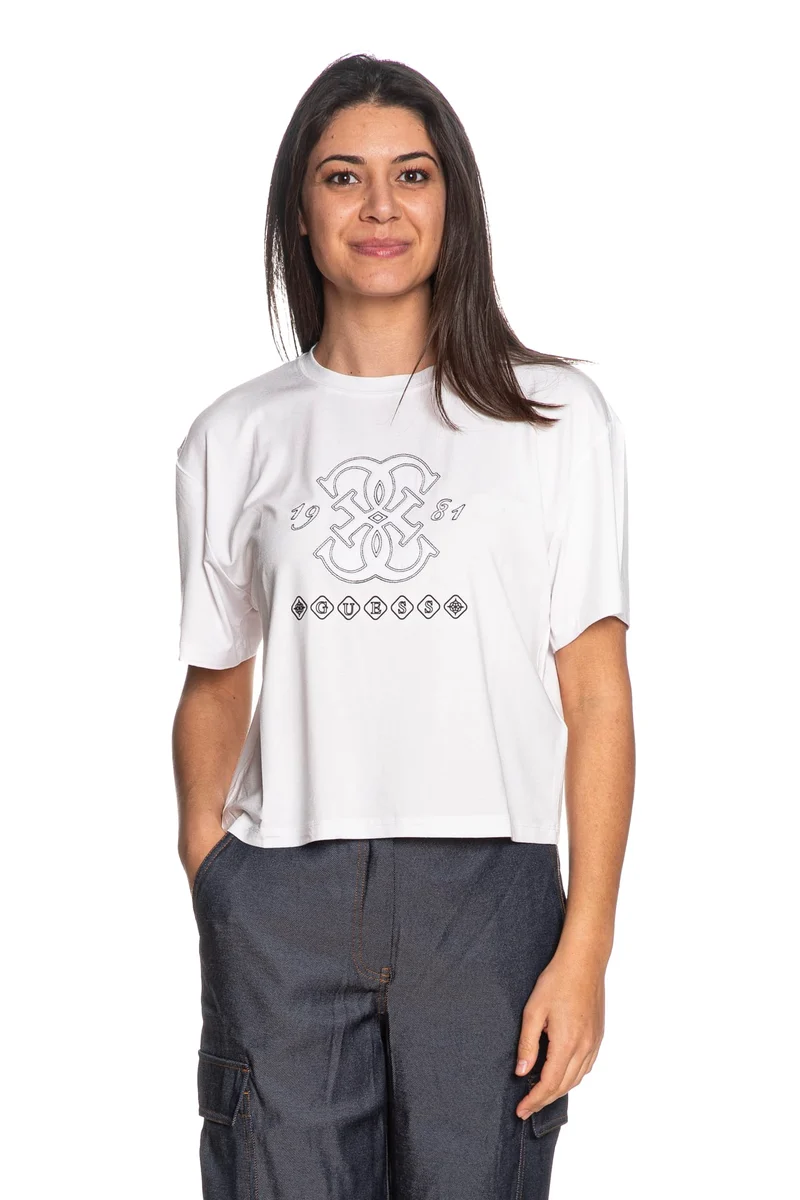 T Shirt Guess Gabi Ss Cn Da Donna Bianca