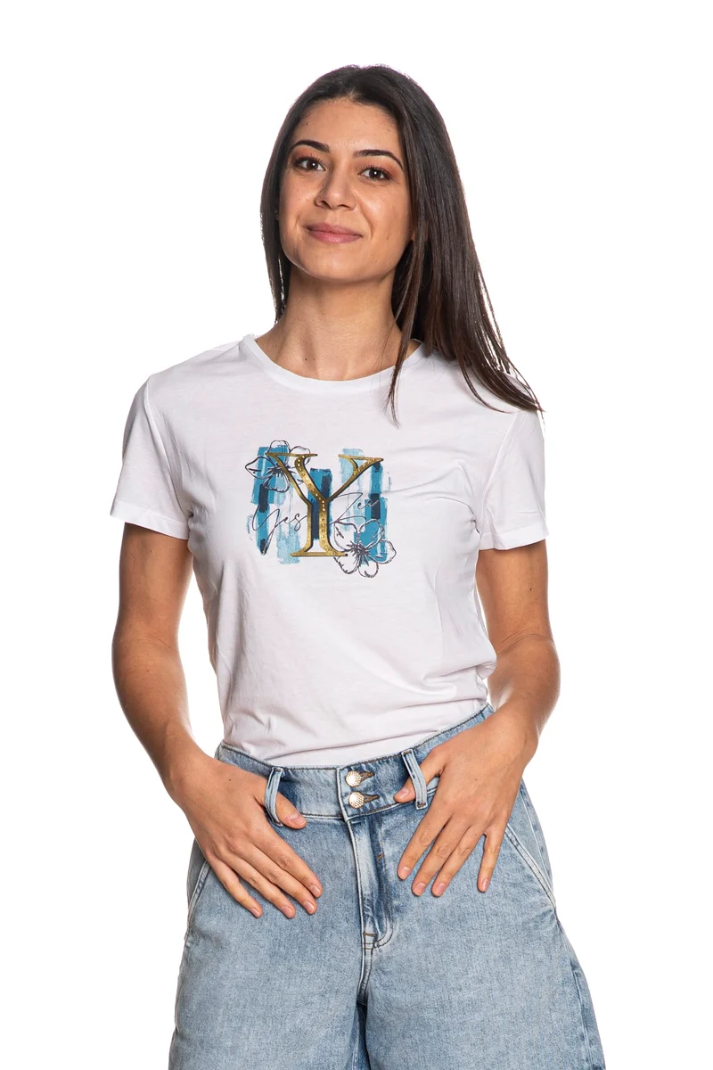 T Shirt Yes Zee Flower Y Watercolour Da Donna Bianca
