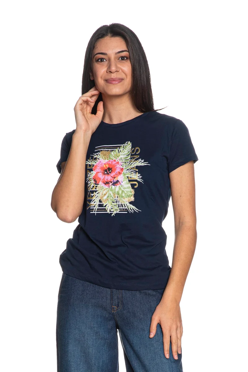 T Shirt Yes Zee Stpd Botanical Da Donna Blu Navy
