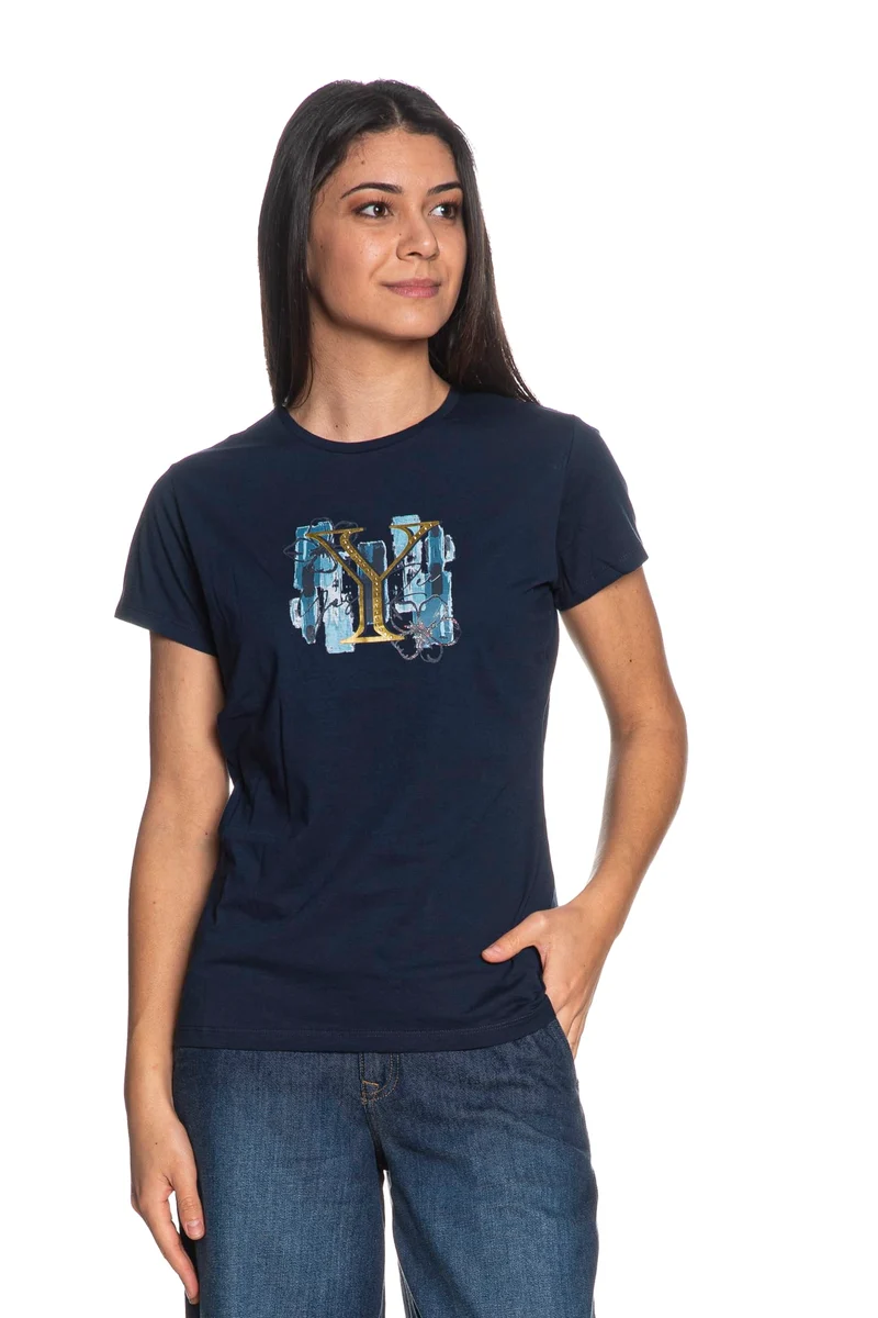T Shirt Yes Zee Flower Y Watercolour Da Donna Blu Navy