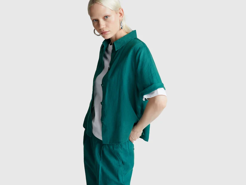 Camicia corta in puro lino