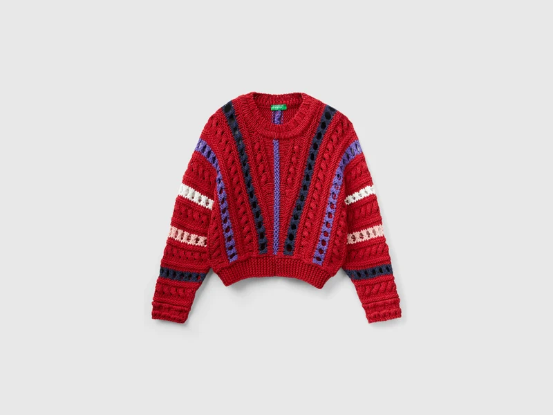 Maglia con trecce e trafori
