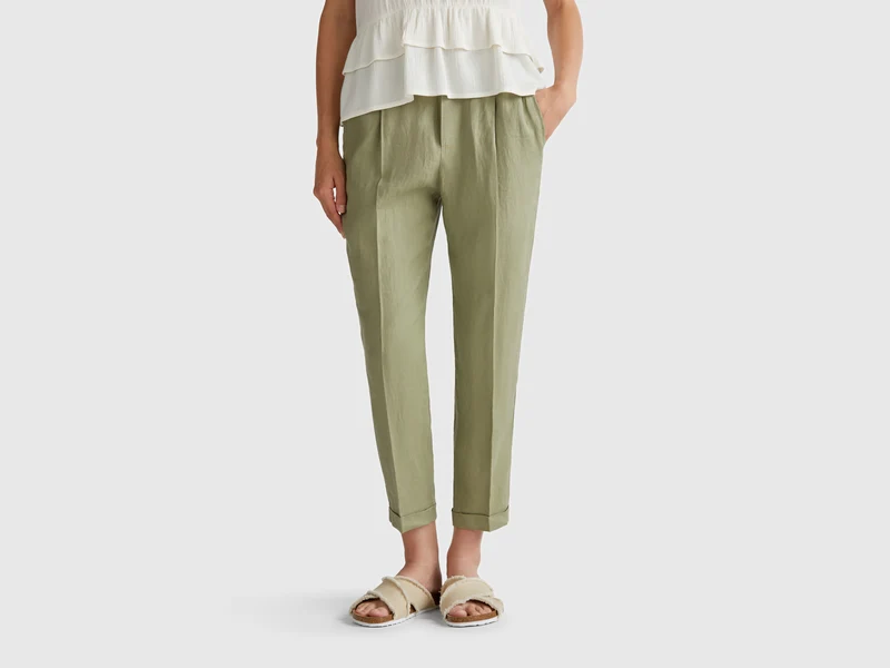 Pantaloni regular fit in puro lino