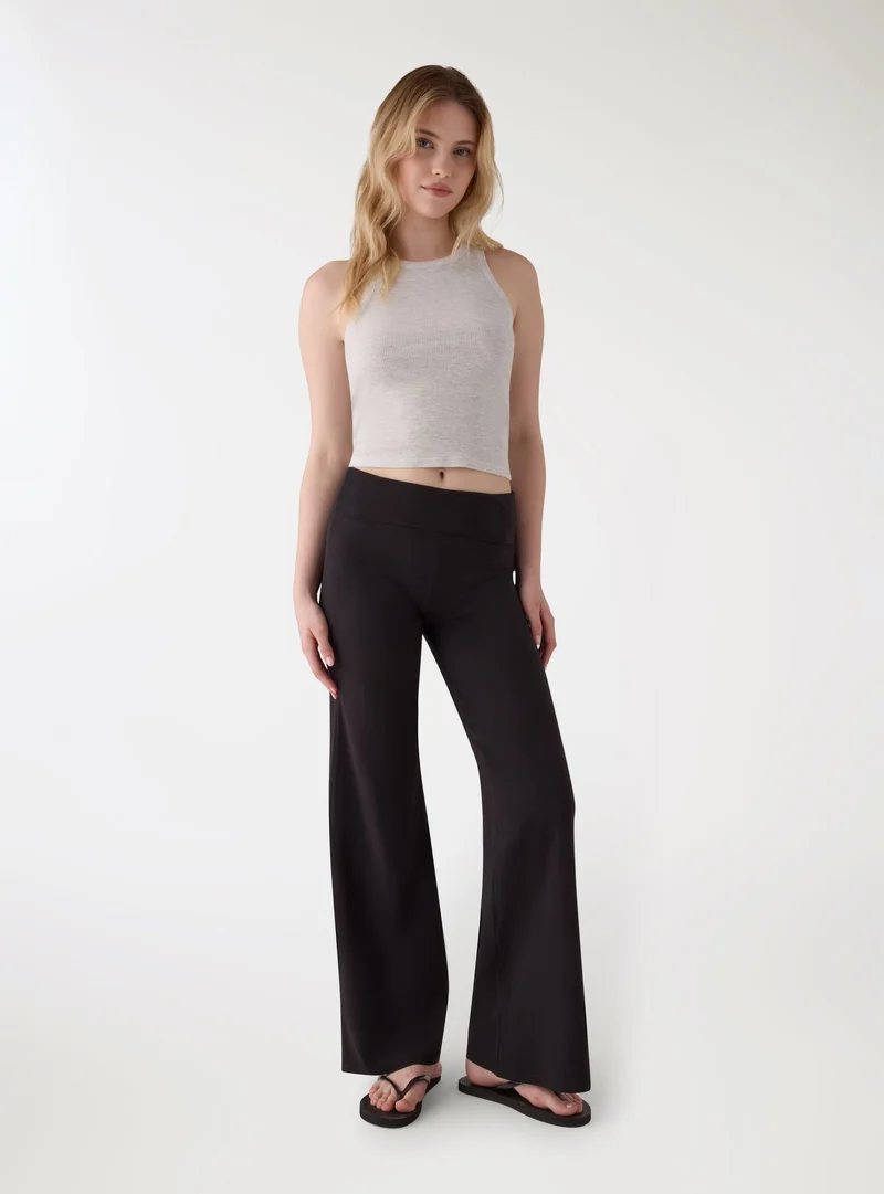 Leggings wide leg con risvolto a contrasto