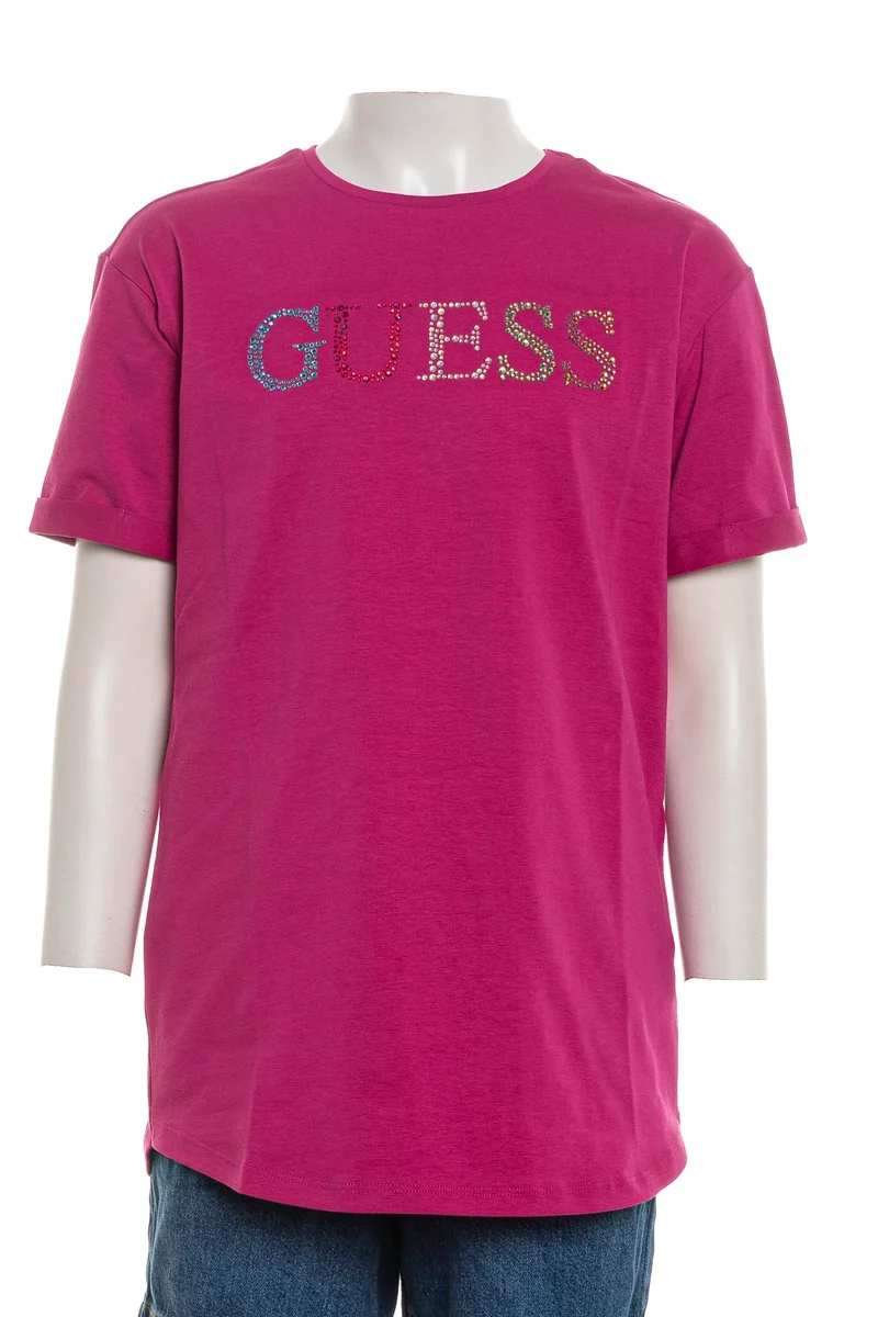 T Shirt Guess Shiny Sign Lg Da Bambina Fuxia Ciclamino