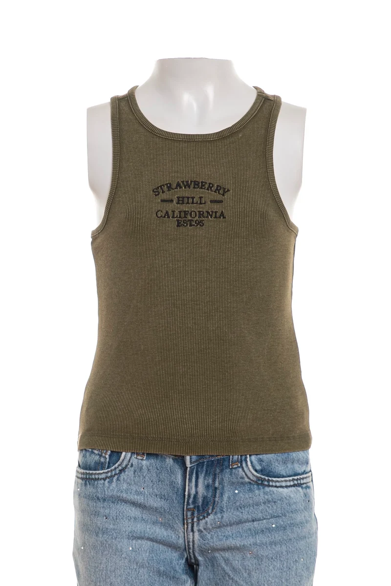 Top Canotta Kids Only Jilly Emb Washed Da Bambina Verde Militare