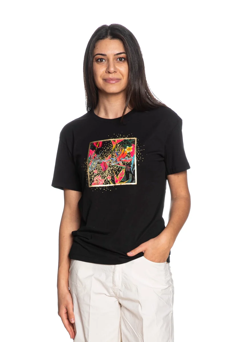 T Shirt Yes Zee Botanical Chaos Da Donna Nera
