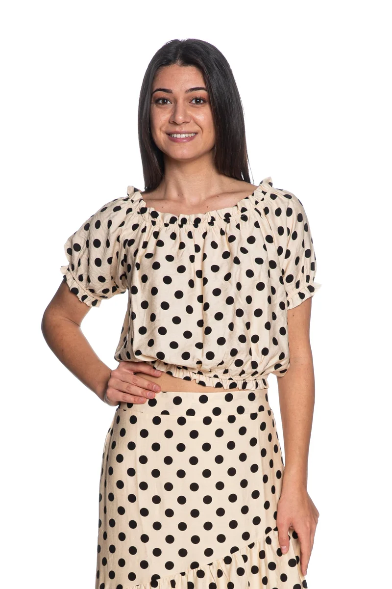 T Shirt Morgan Ovita Da Donna Giallo Vaniglia Pois Neri