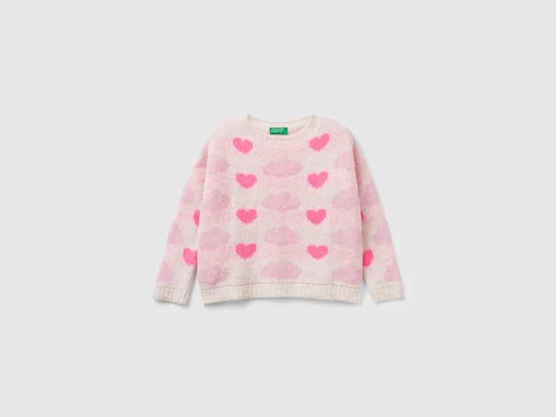 Maglia jacquard con cuori e nuvole
