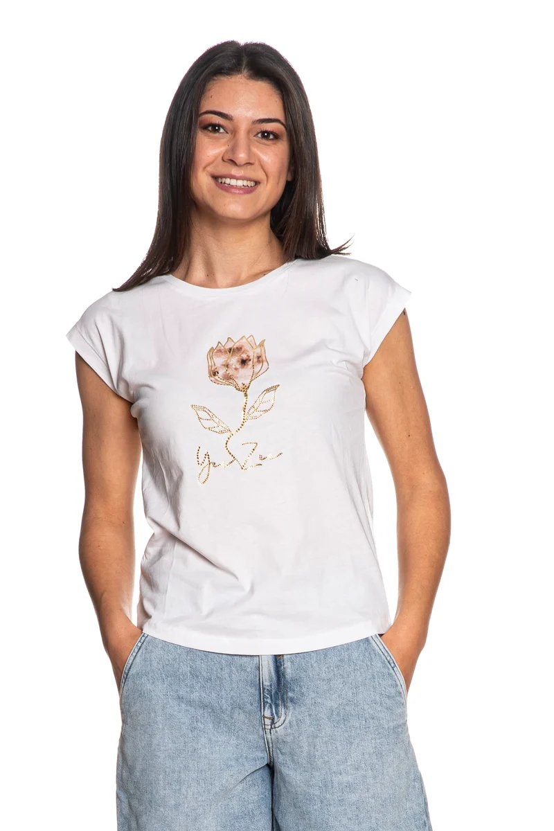 T Shirt Yes Zee Sleeveless Signed Da Donna Bianca Rosa