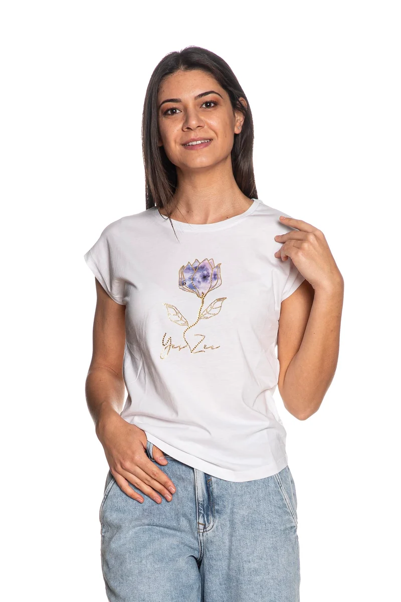 T Shirt Yes Zee Sleeveless Signed Da Donna Bianca Lilla