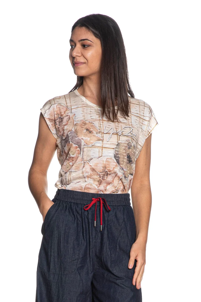 T Shirt Yes Zee Poppies Da Donna Giallo Pallido
