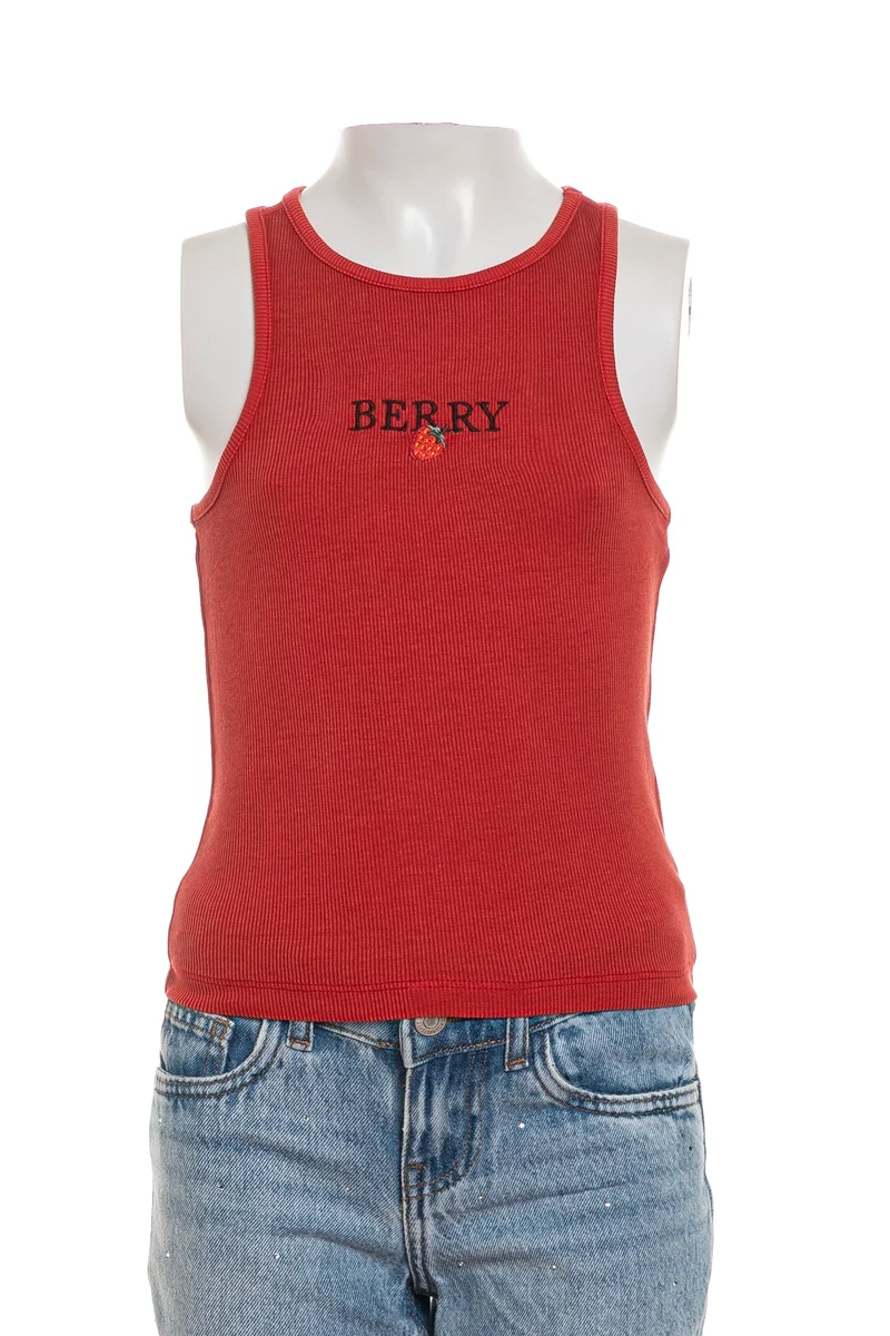 Top Canotta Kids Only Jilly Emb Washed Da Bambina Rosso Fragola