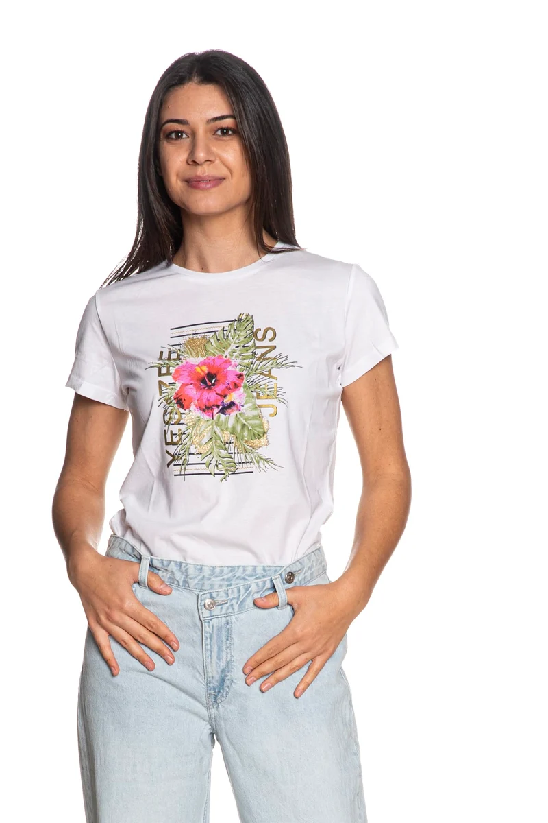 T Shirt Yes Zee Stpd Botanical Da Donna Bianca