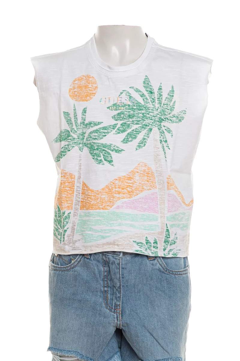 T Shirt Guess Tropical Club Da Bambina Bianca