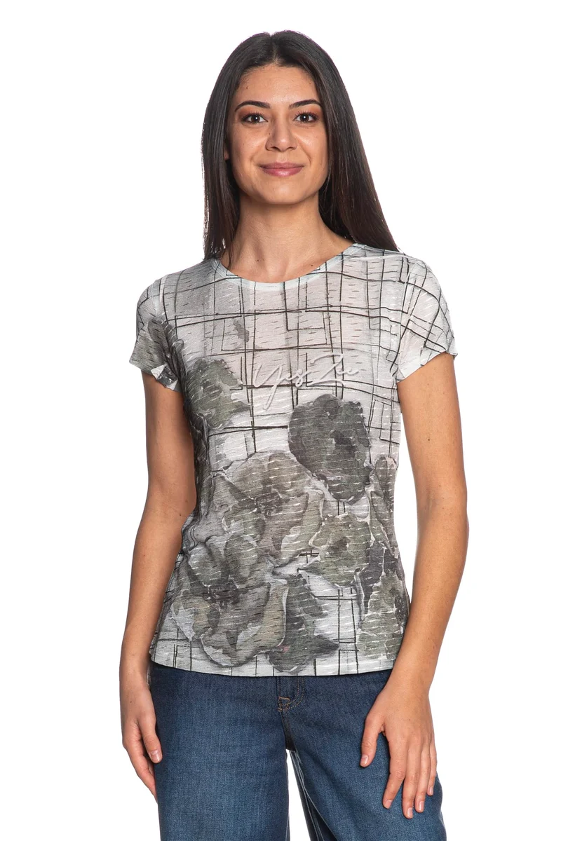 T Shirt Yes Zee Poppy Ssl Da Donna Verde Salvia
