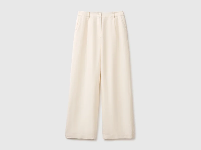 Pantaloni a vita alta in puro lino