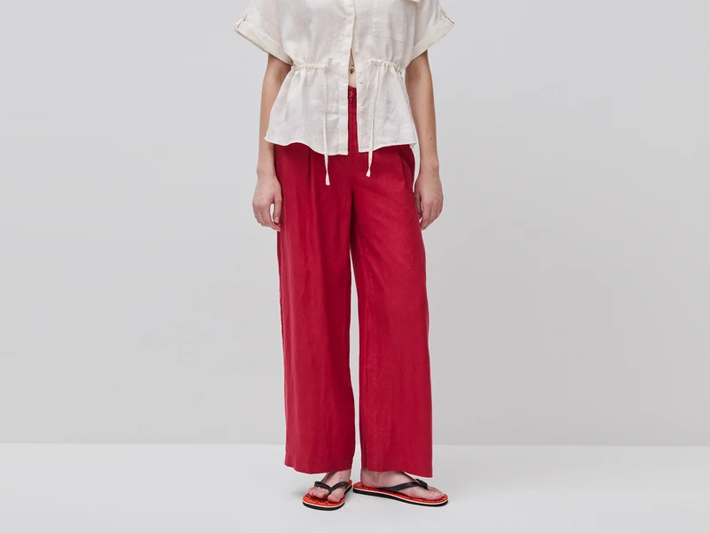 Pantaloni a vita alta in puro lino