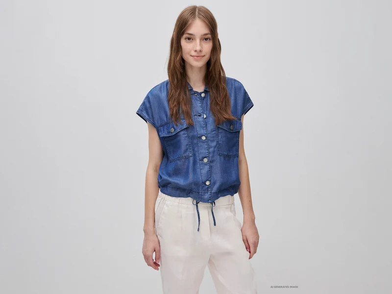 Giacca smanicata in chambray
