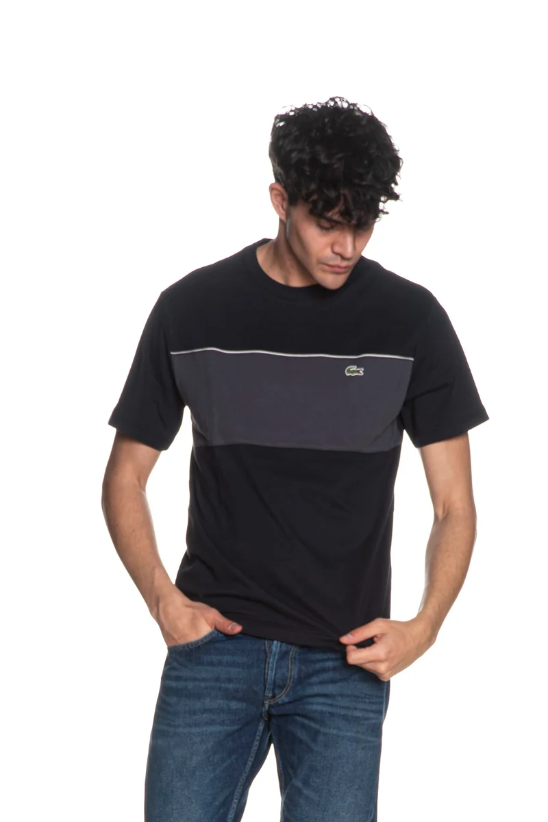 T Shirt Lacoste Th0896 Da Uomo Nera Grigio Antracite