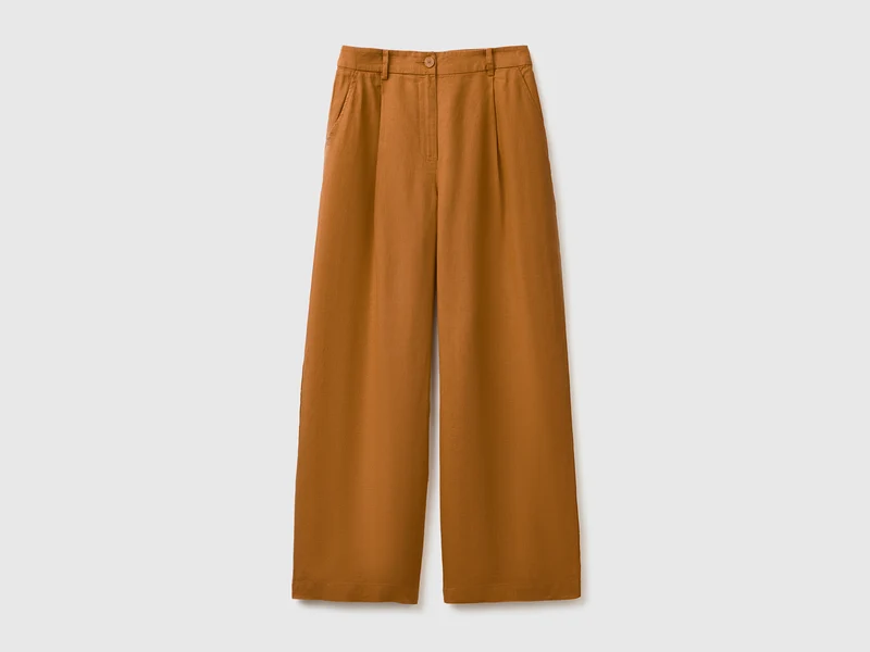 Pantaloni a vita alta in puro lino