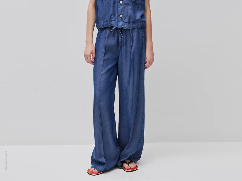 Pantaloni ampi in chambray
