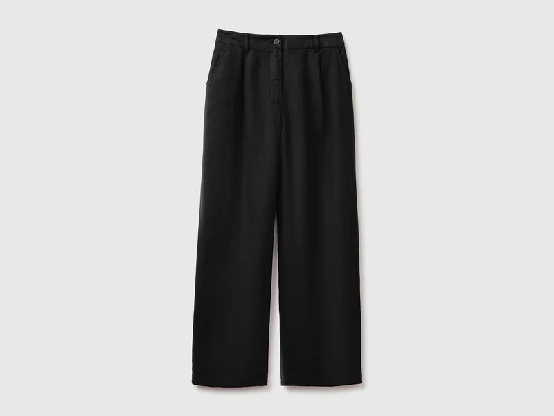 Pantaloni a vita alta in puro lino