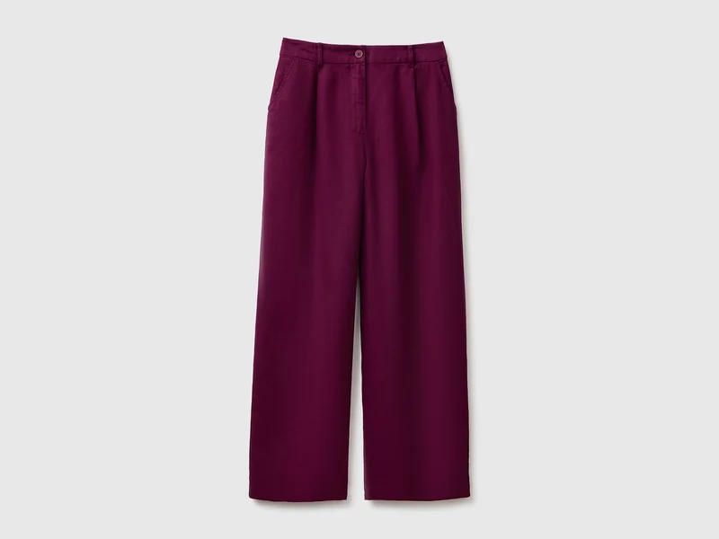 Pantaloni a vita alta in puro lino