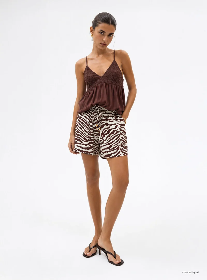 Shorts morbido con stampa zebrata e coulisse