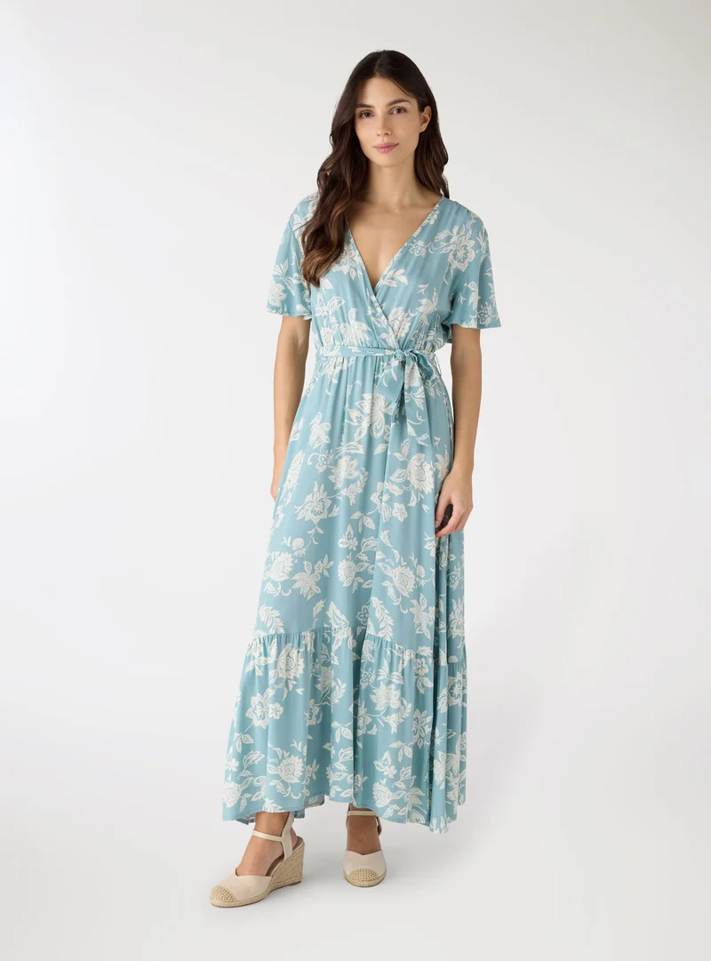 Vestito lungo a portafoglio con stampa fiori