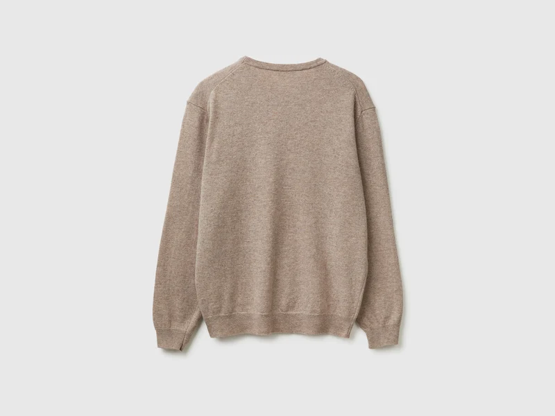 Maglia girocollo tortora in pura lana Merino