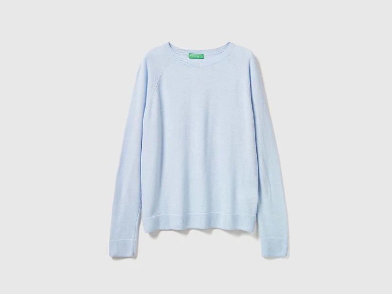 Maglia girocollo azzurro in misto lana e cashmere