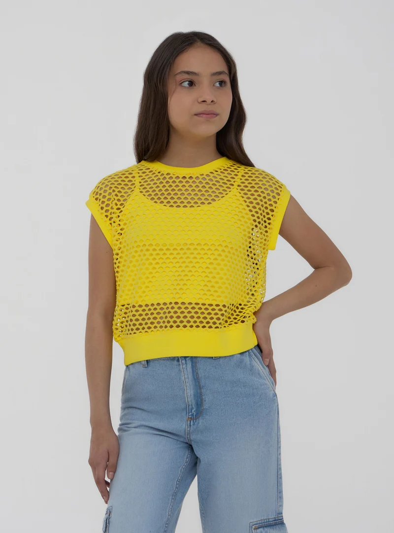 T-shirt a rete con canotta